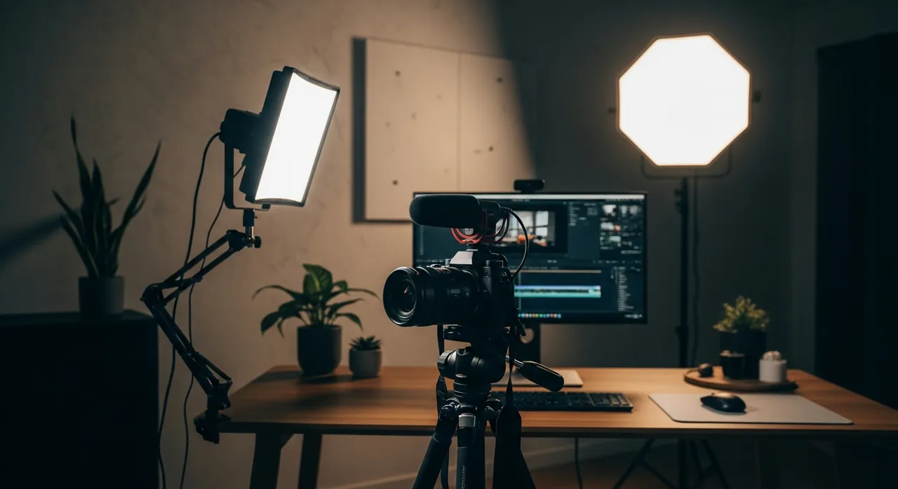 Professional content creator camera setup in a home studio