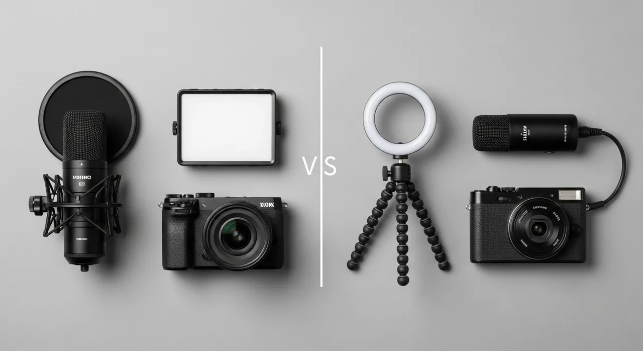 Comparison of microphones lighting and cameras for content creators