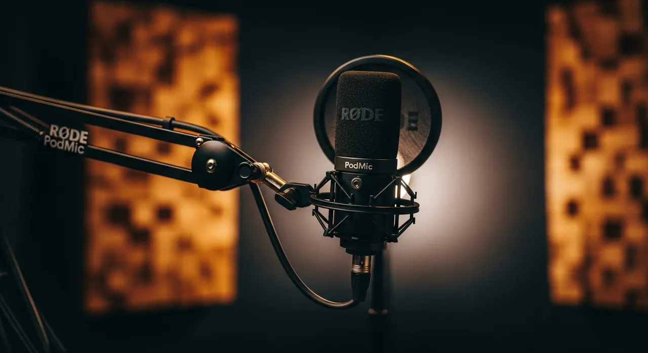 Podcast studio setup with Rode PodMic