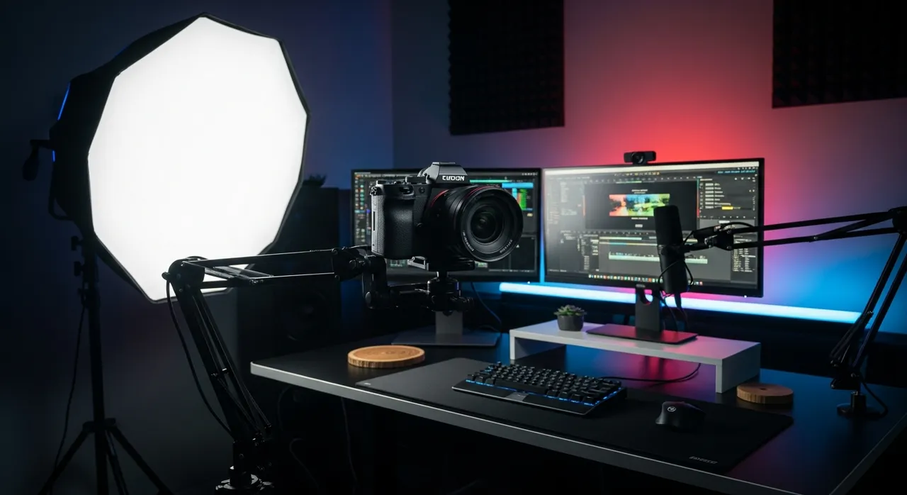 Professional mirrorless camera setup for content creation