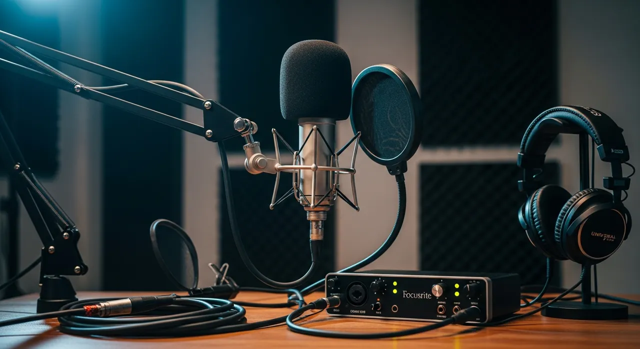 Professional microphone setup showing XLR equipment