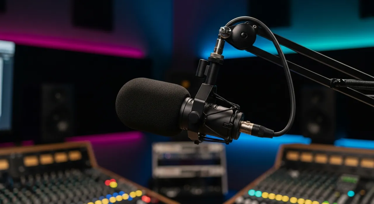 Professional microphone setup with audio interface