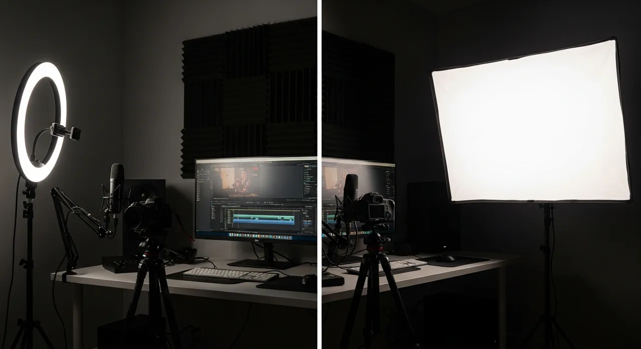 Comparison of ring light and softbox lighting setups