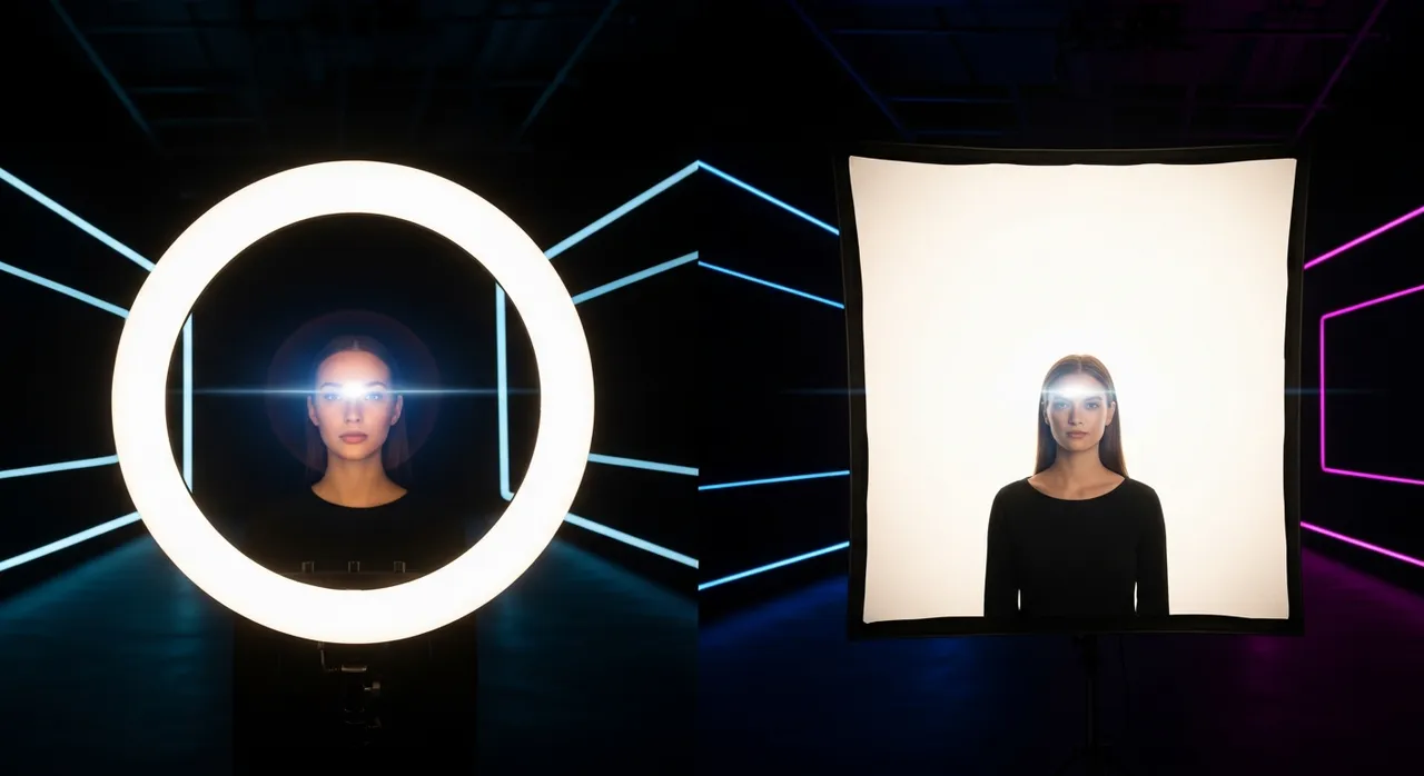 Ring light vs softbox lighting comparison setup